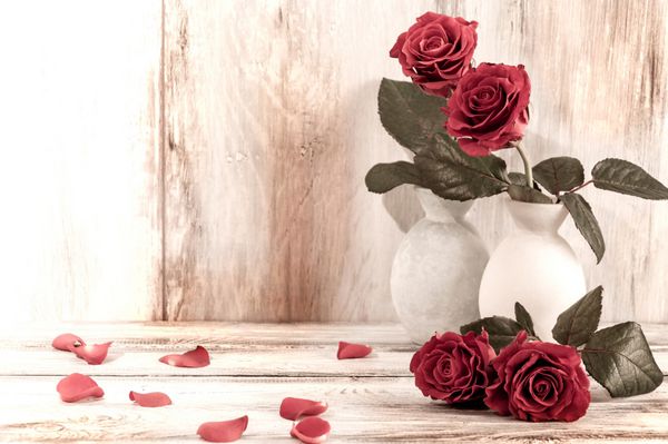 دکور خانه گل رز قرمز گل در گلدان پو کلاسیک داخلی رترو با گل