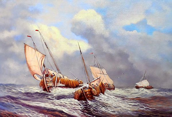 هنرهای زیبا هنر کلاسیک ماهیگیر قایق نقاشی نفت ساحل