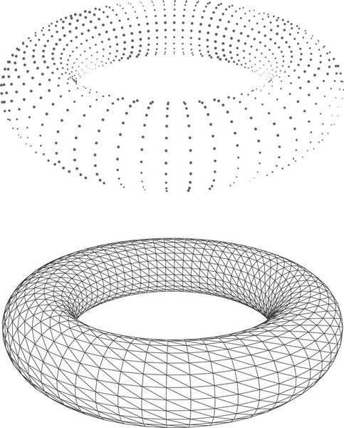 شکل هندسی انتزاعی با چنبره قاب سیمی چند ضلعی سه بعدی جسم دایره ای