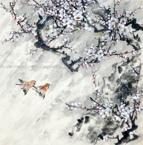 شکوفه آلو در برف - نقاشی سنتی چینی