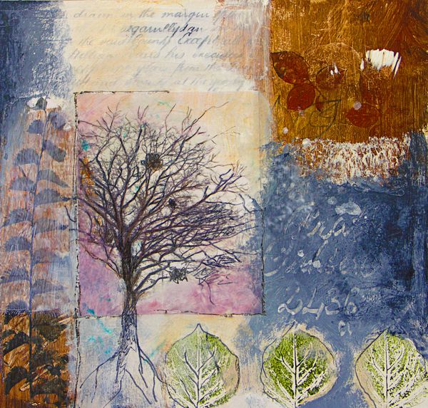 نقاشی ترکیبی از درخت و برگ زمستانی به سبک انتزاعی همه عناصر ایجاد شده توسط نویسنده