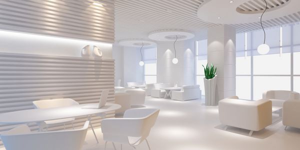 طراحی داخلی سه بعدی اتاق خالی با مبلمان سفید