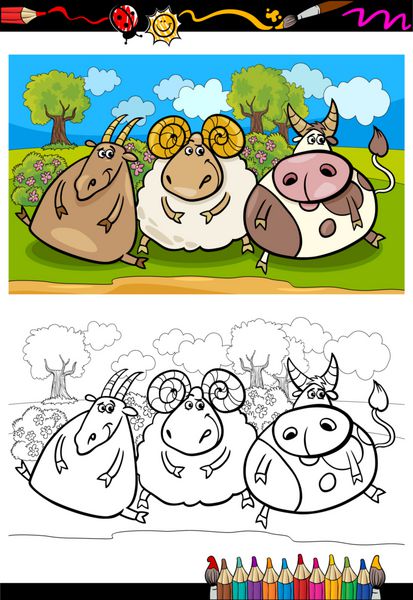 صفحه رنگ آمیزی کارتونی حیوانات مزرعه