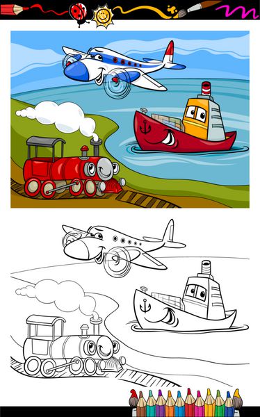 صفحه رنگ آمیزی کشتی قطار هواپیمای کارتونی