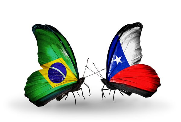دو پروانه با پرچم برزیل و شیلی
