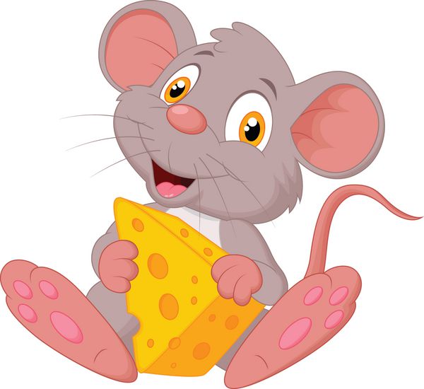 کارتونی موش ناز که پنیر در دست دارد