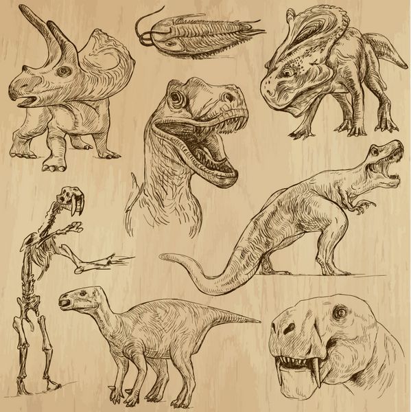 دایناسورها شماره 3 - تصاویر طراحی شده با دست مجموعه وکتور