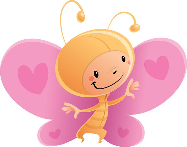کارتونی بچه خندان شاد با لباس پروانه کارناوال خنده دار