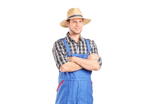 کشاورز مرد با لباس سرهمی