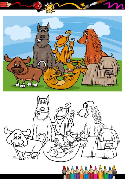 کتاب رنگ آمیزی کارتونی سگ های خنده دار