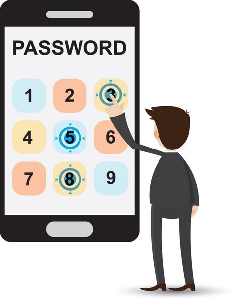 تاجر کارتونی رمز عبور را در گوشی هوشمند وارد کنید