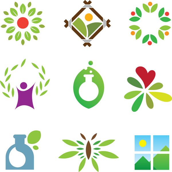 نماد آرم مراقبت سالم منظره برگ طبیعت سبز المپیک