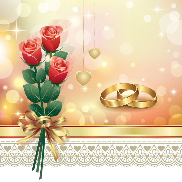 کارت عاشقانه با گل رز در روز عروسی