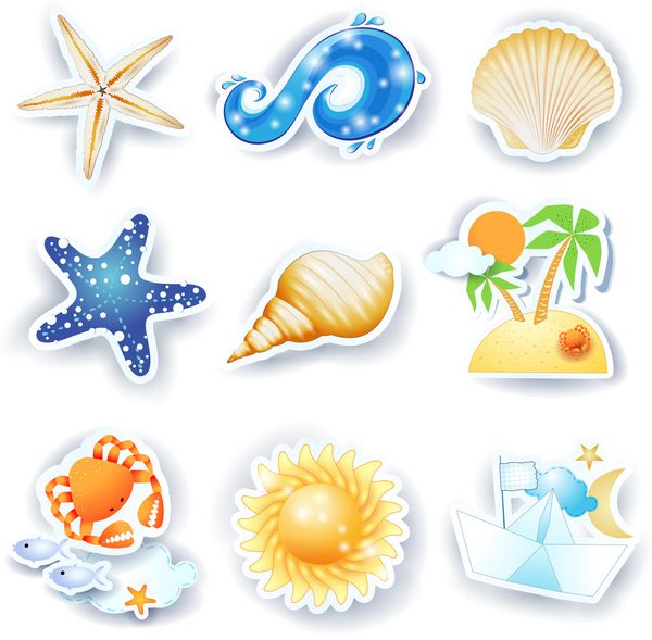 تعطیلات در ساحل مجموعه ای از نمادهای وکتور