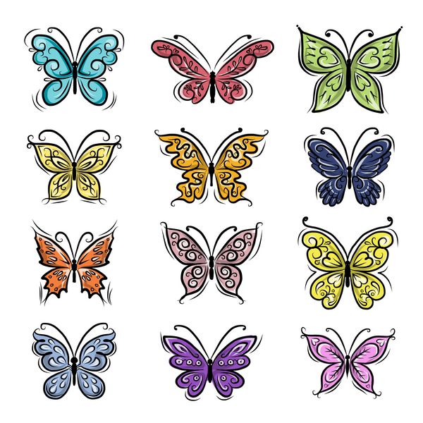 ست پروانه های زینتی برای طرح شما