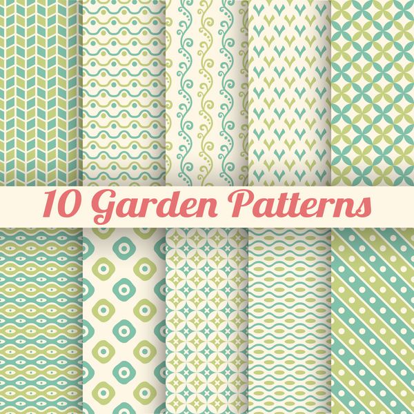 10 الگوی بدون درز وکتور باغ سبز بافت انتزاعی