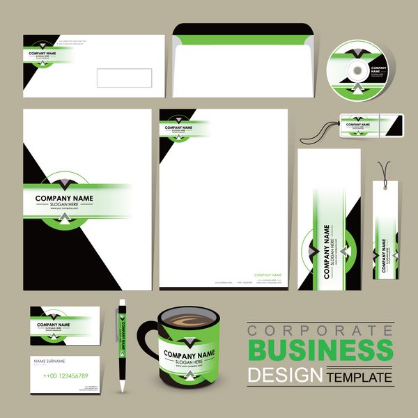 الگوی هویت سازمانی تجاری با رنگ سبز و مشکی