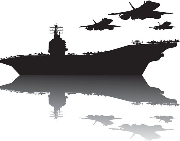 وکتور silhouettes ناو هواپیمابر و هواپیماهای پرنده