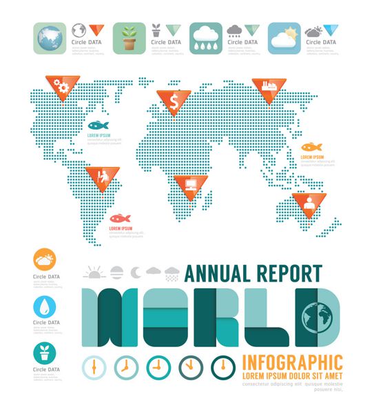 طراحی قالب جهانی گزارش سالانه اینفوگرافیک بردار مفهوم