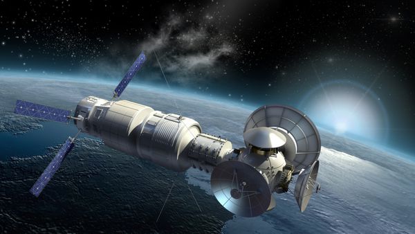 ماهواره آزمایشگاه فضایی یا فضاپیما در حال بررسی زمین