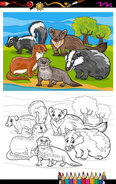 کتاب رنگ آمیزی کارتونی حیوانات mustelids