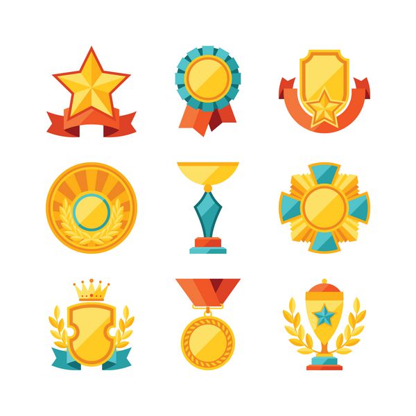 نمادهای جایزه و جوایز به سبک طراحی مسطح تنظیم شده اند