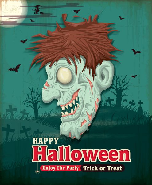 طراحی پوستر قدیمی هالووین با زامبی