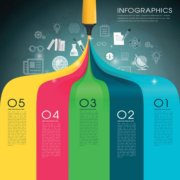 اینفوگرافیک الگوی خلاقانه با رنگین کمان نقاشی با قلم