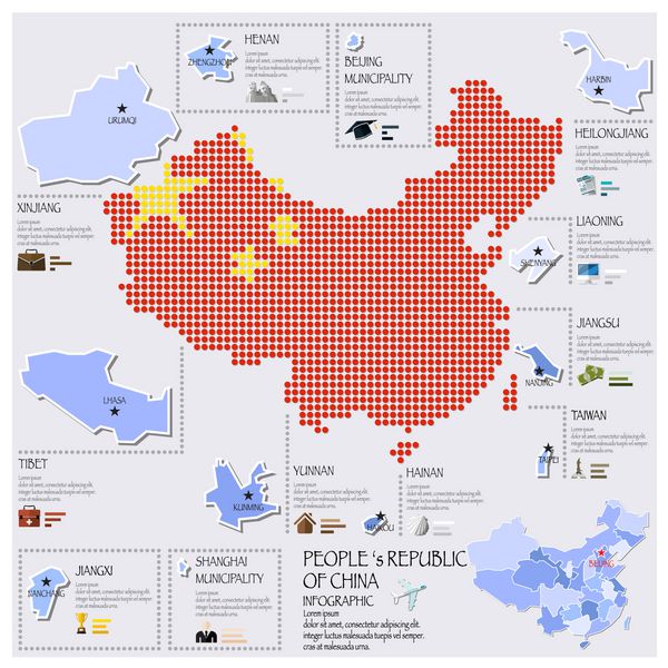 نقشه نقطه و پرچم چین طراحی اینفوگرافیک