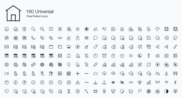 160 نماد Universal Pixel Perfect سبک خط