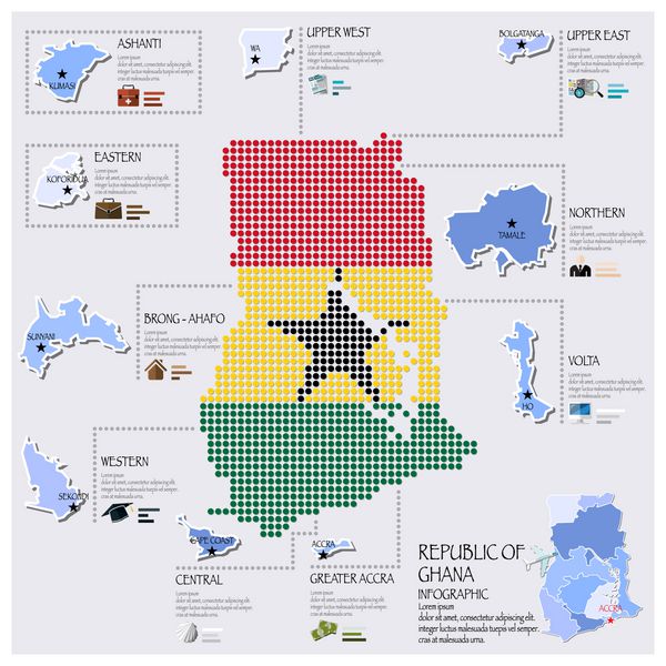 نقشه نقطه و پرچم طراحی اینفوگرافیک غنا