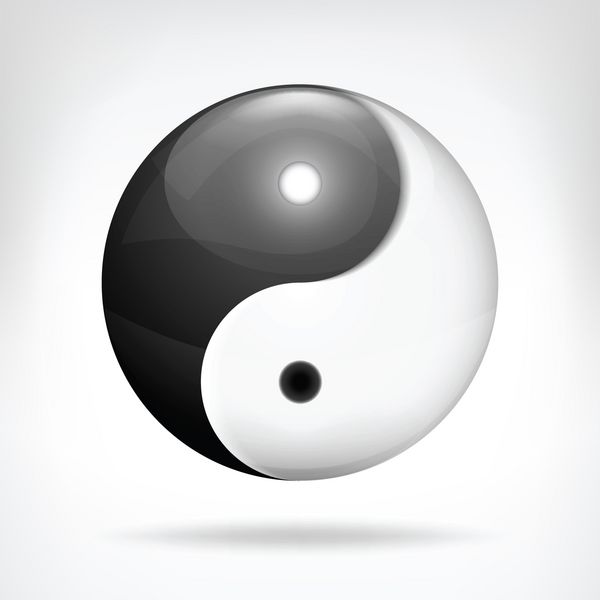 طراحی نماد سه بعدی یین و یانگ جدا شده روی سفید