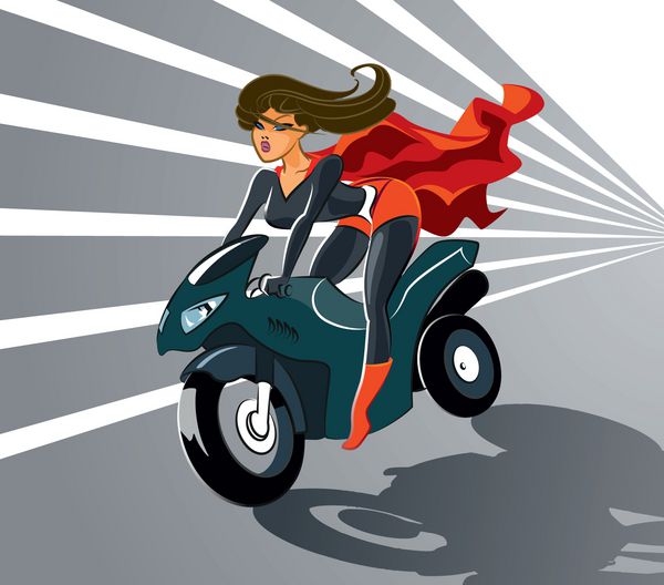 سوپر زن سوار بر موتور سیکلت