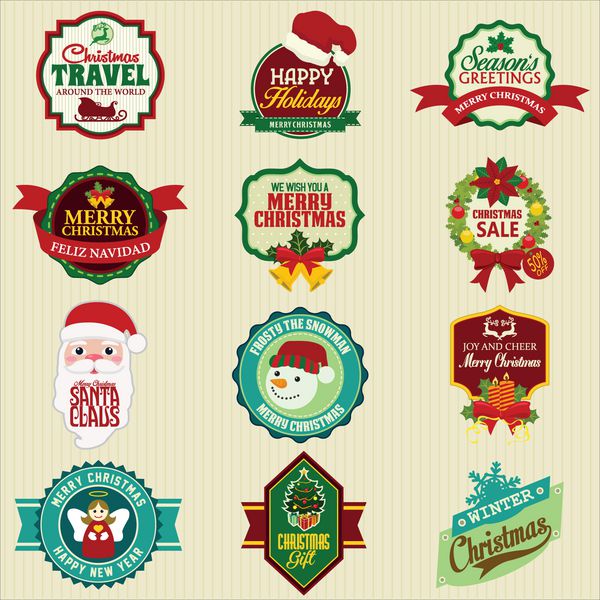 مجموعه ای از برچسب ها و عناصر برای کریسمس و سال نو 2014 نشان