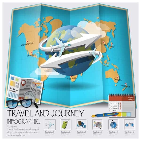 اینفوگرافیک نقشه جهان سفر و سفر