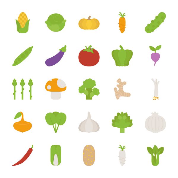 نمادهای سبزیجات طراحی مسطح