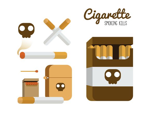 ست سیگار و فندک مفهوم کشتن سیگار طراحی مسطح