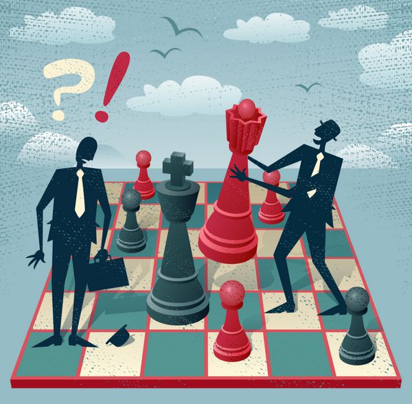 چکیده مردان تجاری یک بازی شطرنج را انجام می دهند