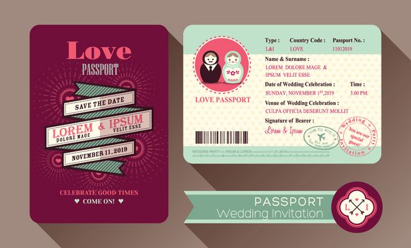 کارت دعوت عروسی پاسپورت رترو ویزا