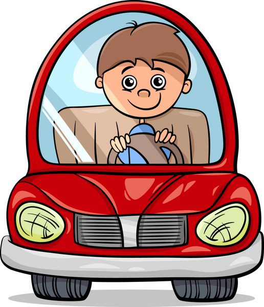 تصویر کارتونی پسر در ماشین