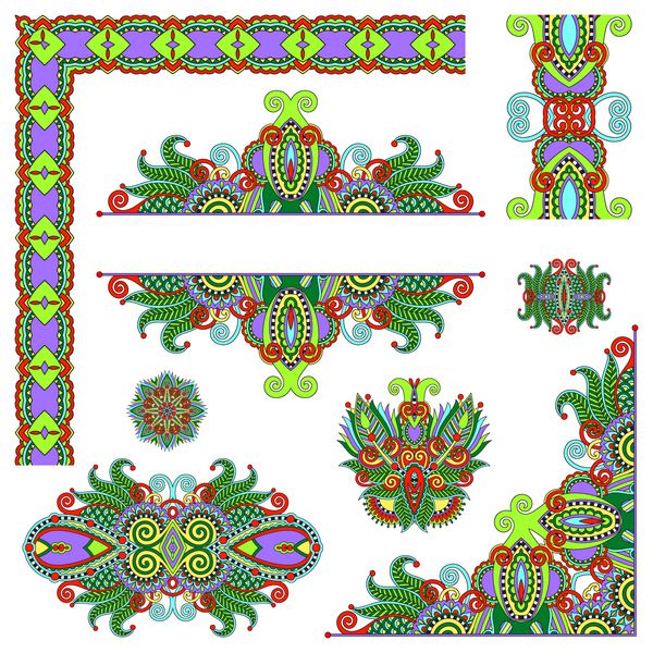 مجموعه ای از عناصر طرح گل پیزلی برای تزئین صفحه قاب