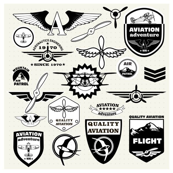 نشان های تک رنگ عناصر طراحی نشان ها و آرم هوانوردی