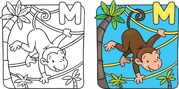 کتاب رنگ آمیزی میمون خنده دار روی لیان الفبای ام