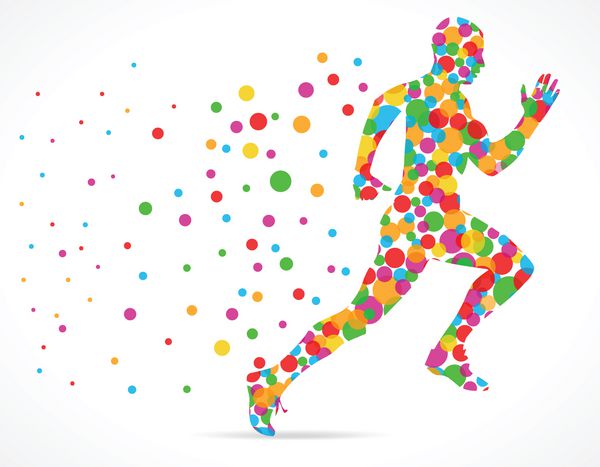 مرد دونده با دایره های رنگی مرد ورزشکار در حال دویدن