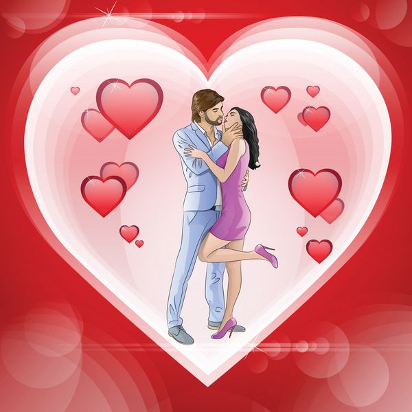 کارت هدیه روز ولنتاین زوج در حال بوسیدن شکل قلب