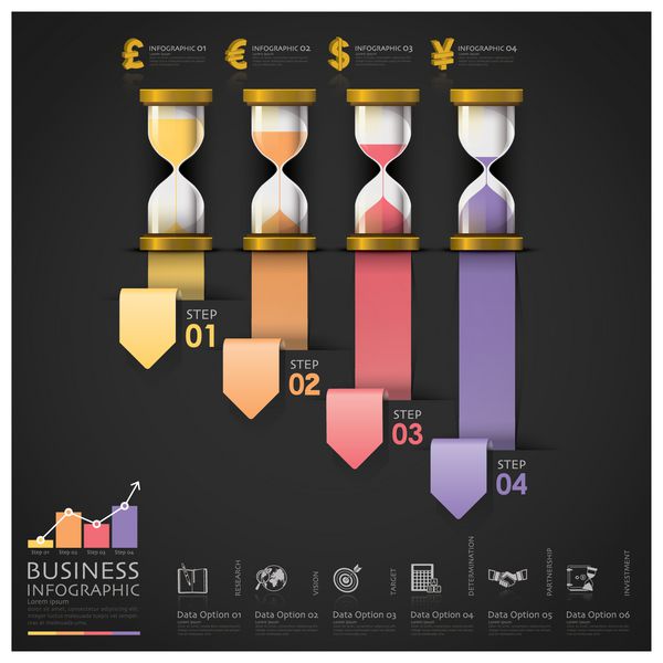 Sandglass Money and Financial Business Staircase Step Infographi