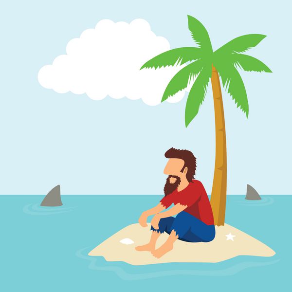 کارتون ساده از یک مرد جدا شده در یک جزیره
