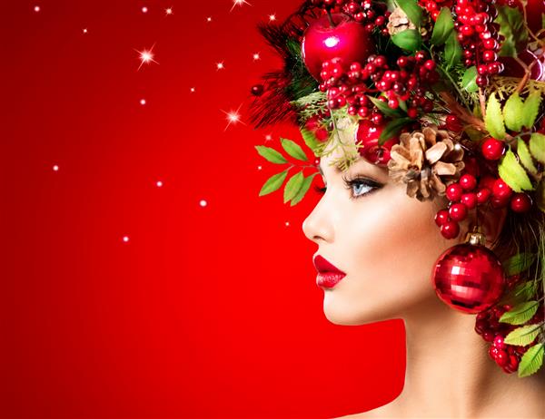 زن زمستانی کریسمس مدل موی زیبای تعطیلات کریسمس