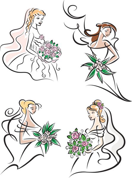 عروس در لباس های سفید با دسته گل