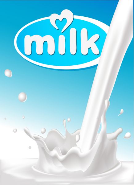 طرح شیر با پاشیدن شیر و زمینه آبی